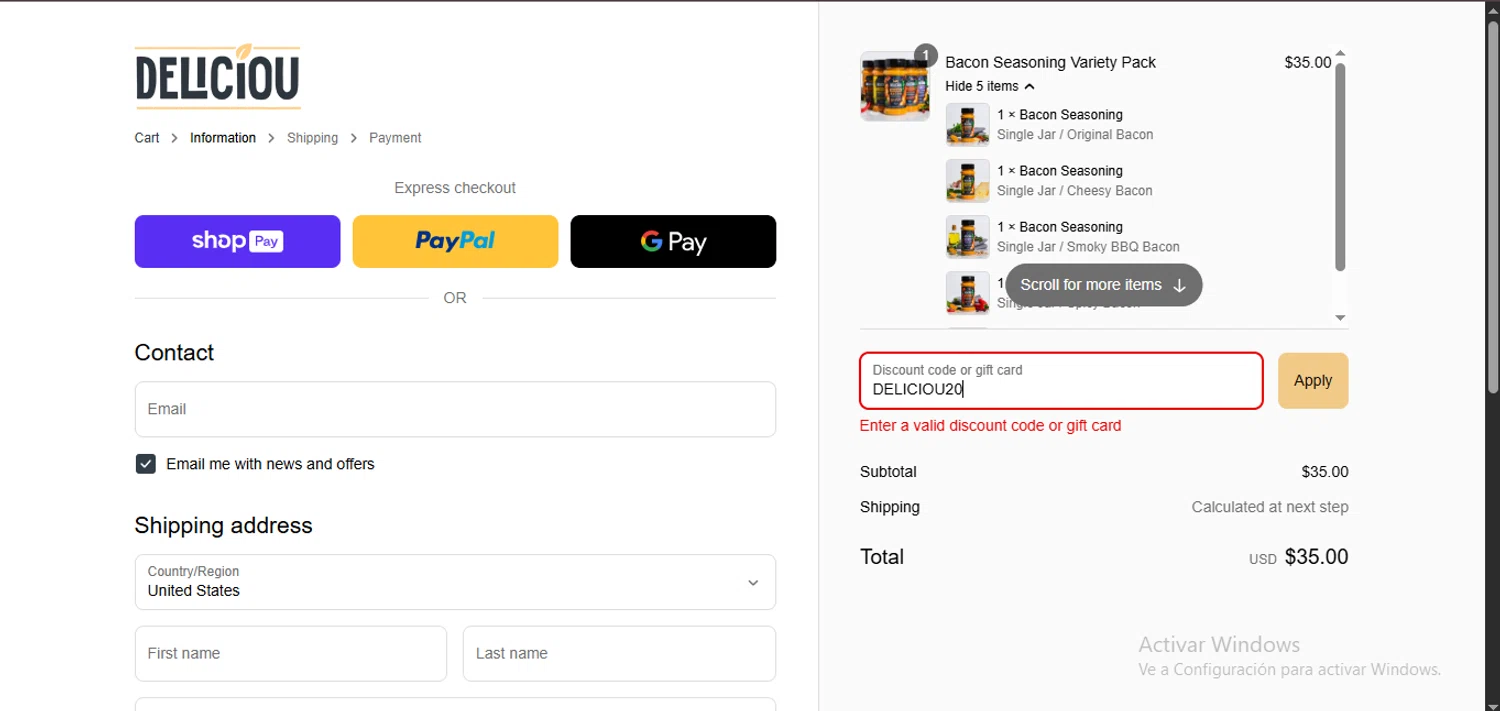 Deliciou promo code screenshot showing code DELICIOU20 applied at Deliciou checkout page. Uploaded by SimplyCodes community member TreasureChaser3010 on May 10, 2025