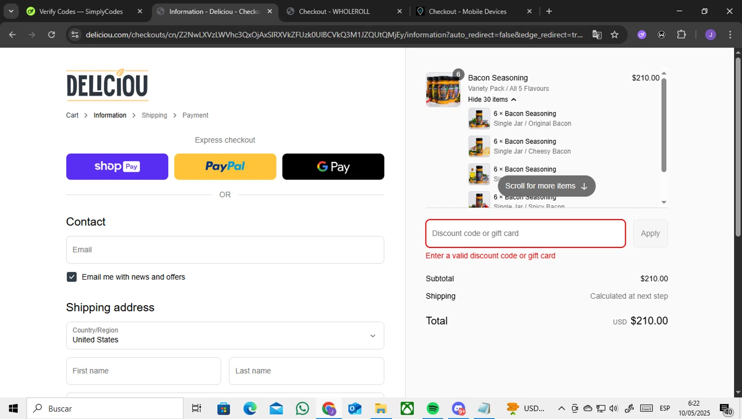 Deliciou promo code screenshot showing code BFRIDAY30 applied at Deliciou checkout page. Uploaded by SimplyCodes community member ENCARAMESSI on May 10, 2025