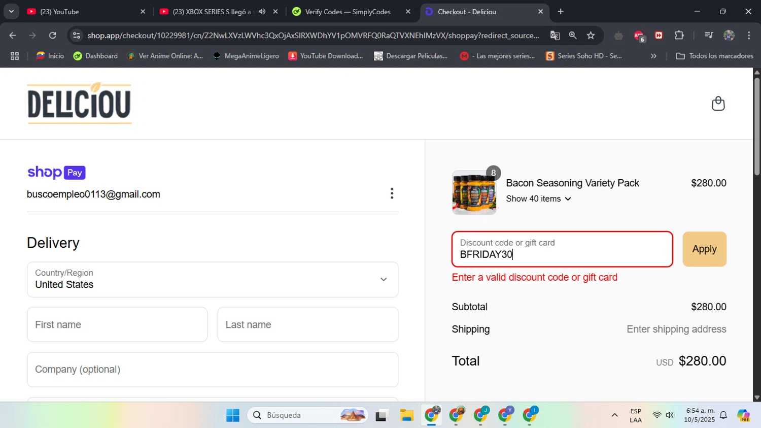Deliciou promo code screenshot showing code BFRIDAY30 applied at Deliciou checkout page. Uploaded by SimplyCodes community member LGGG2105 on May 10, 2025