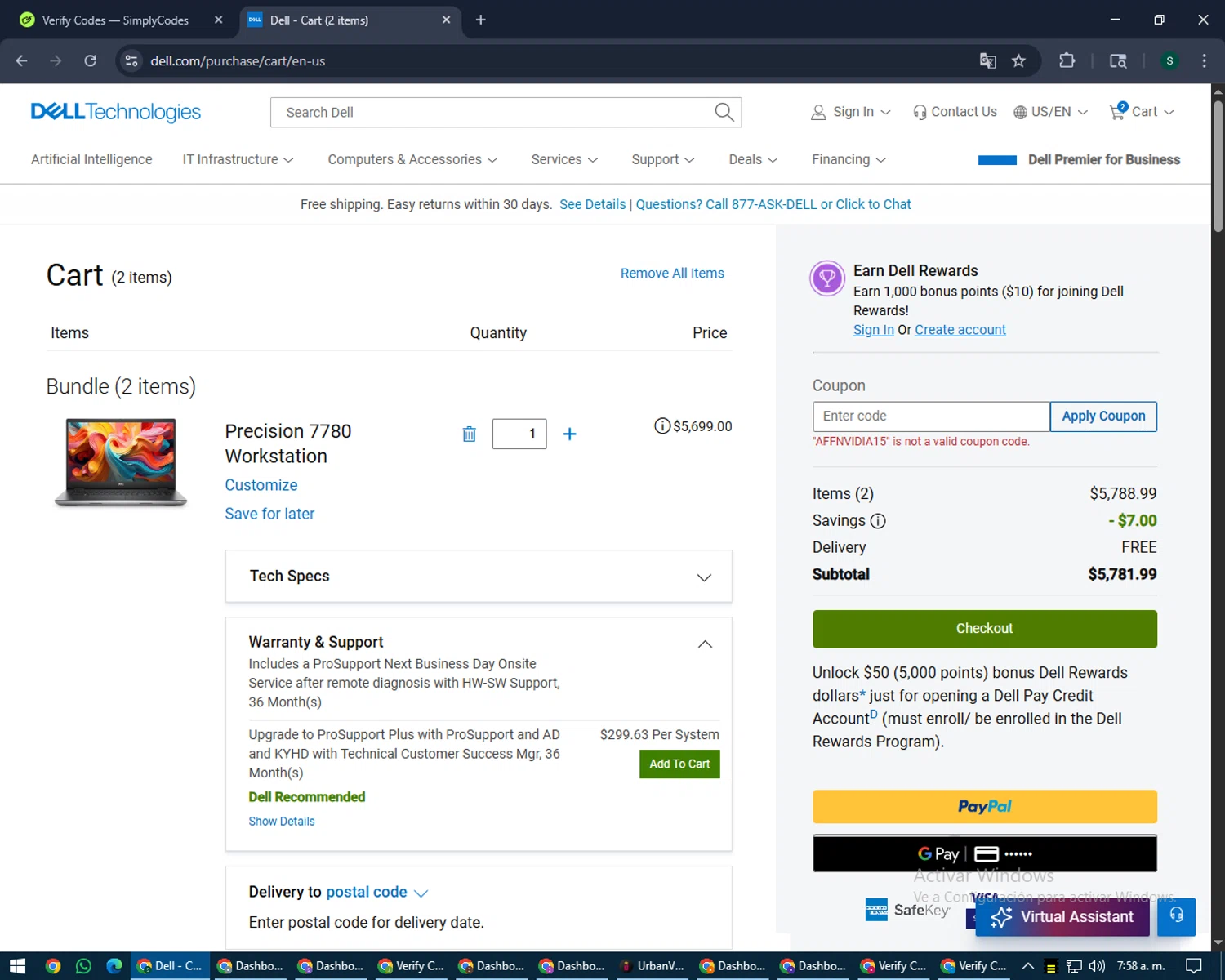 Dell coupon code screenshot showing code AFFNVIDIA15 applied at Dell checkout page. Uploaded by SimplyCodes community member lilMosey on Aug 10, 2025