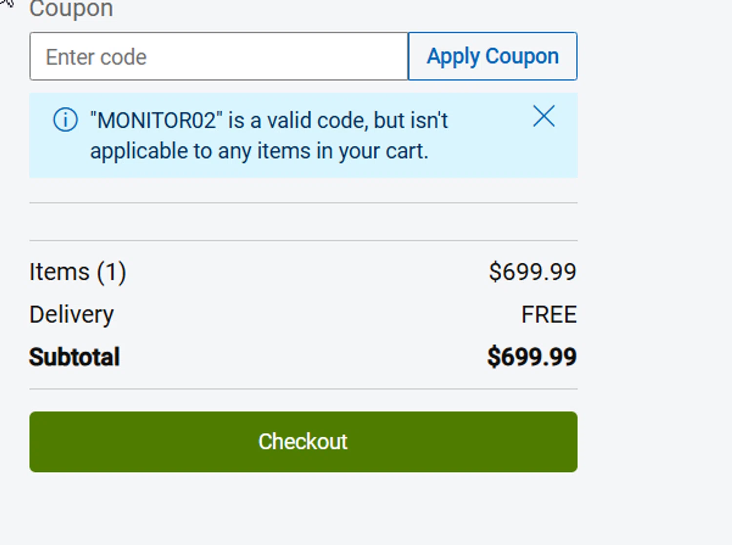 Dell Outlet checkout page showing Dell Outlet coupon code box | Screenshot taken by SimplyCodes community member on Jan 20, 2025