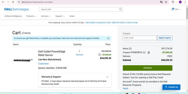 Dell Outlet checkout page showing Dell Outlet coupon code box | Screenshot taken by SimplyCodes community member on Dec 20, 2024