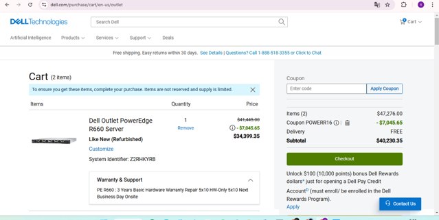 Dell Outlet checkout page showing Dell Outlet coupon code box | Screenshot taken by SimplyCodes community member on Dec 20, 2024
