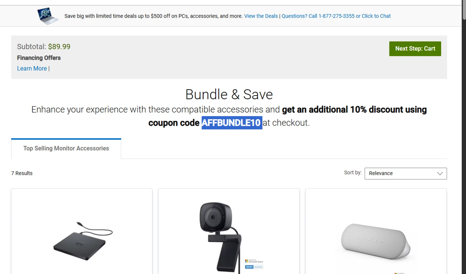 Dell Outlet coupon code screenshot showing code AFFBUNDLE10 applied at Dell Outlet checkout page. Uploaded by SimplyCodes community member Dejadepicharme on Jan 1, 2026