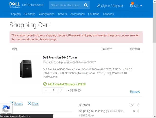 Dell Refurbished checkout page showing Dell Refurbished promo code box | Screenshot taken by SimplyCodes community member on Sep 6, 2025