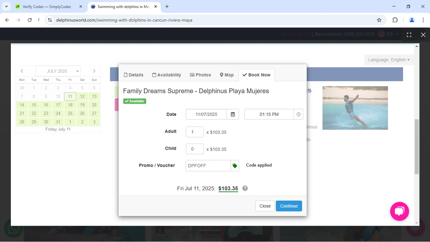 Delphinus promo code screenshot showing code DPFOFF applied at Delphinus checkout page. Uploaded by SimplyCodes community member Dizlike on Jul 11, 2025
