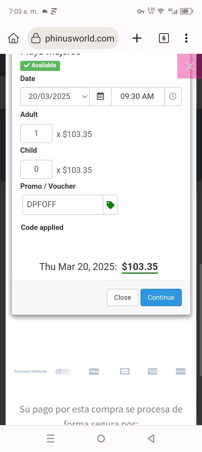 Delphinus promo code screenshot showing code DPFOFF applied at Delphinus checkout page. Uploaded by SimplyCodes community member BargainVirtuoso1688 on Mar 7, 2025