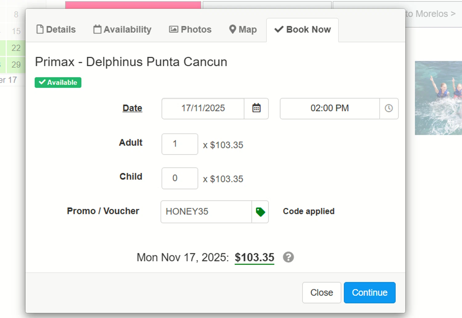 Delphinus promo code screenshot showing code HONEY35 applied at Delphinus checkout page. Uploaded by SimplyCodes community member a2d2c2d211 on Nov 17, 2025