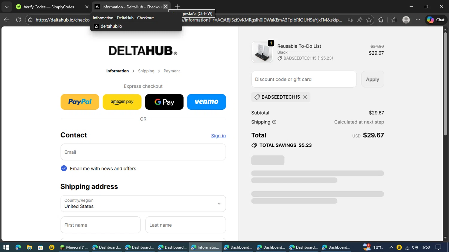 Deltahub checkout page showing Deltahub discount code box | Screenshot taken by SimplyCodes community member on Feb 11, 2026