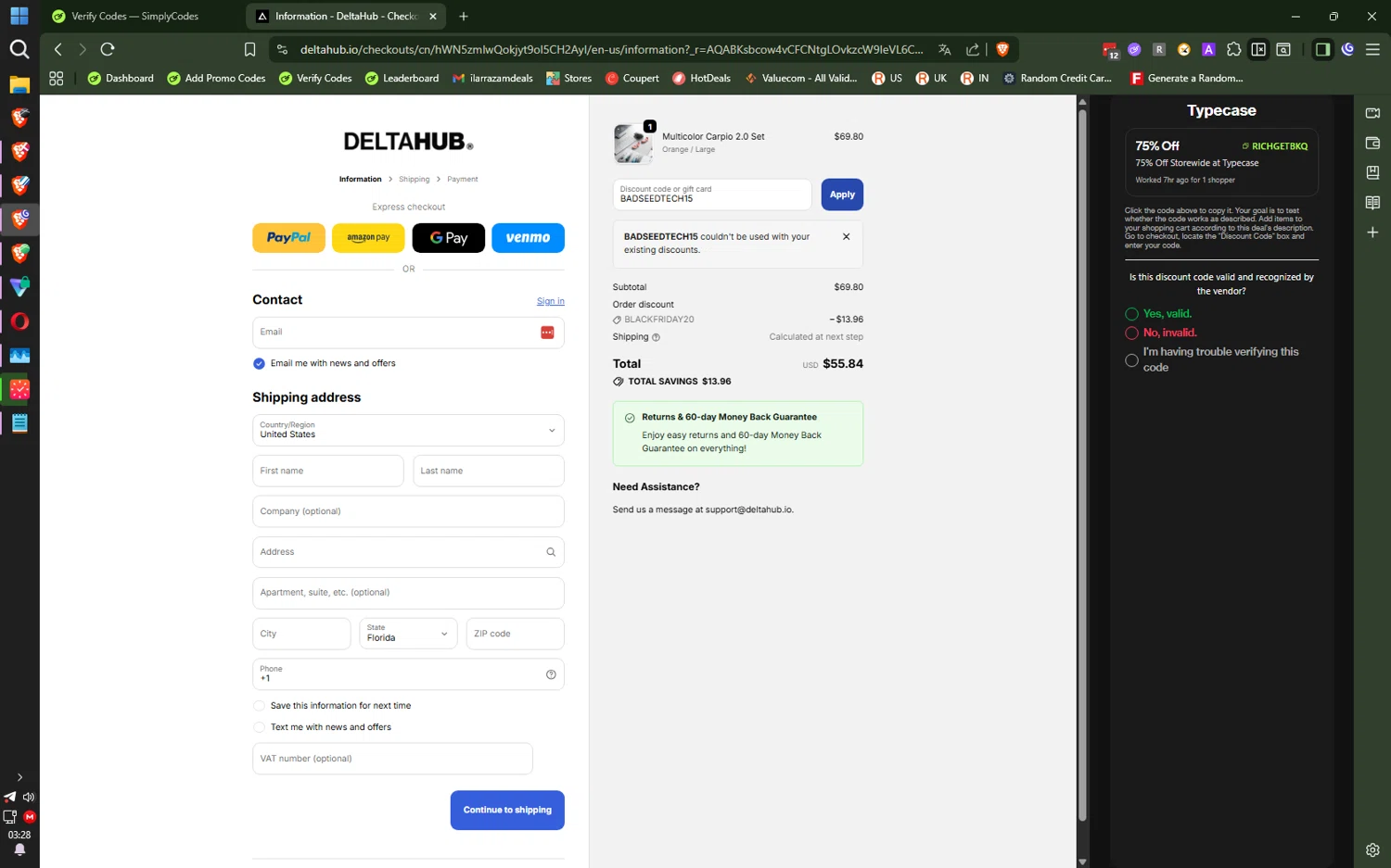 Deltahub discount code screenshot showing code BADSEEDTECH15 applied at Deltahub checkout page. Uploaded by SimplyCodes community member QuantumRider5931 on Dec 3, 2025