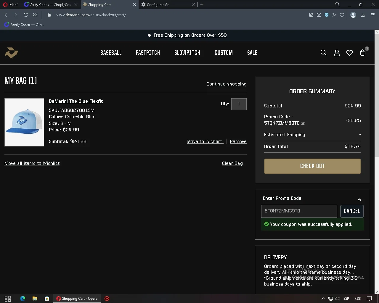 DeMarini checkout page showing DeMarini promo code box | Screenshot taken by SimplyCodes community member on Jan 25, 2023
