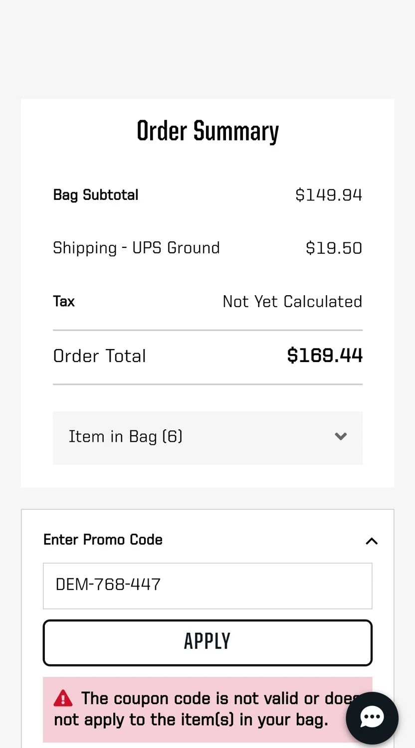 DeMarini promo code screenshot showing code DEM-768-447 applied at DeMarini checkout page. Uploaded by SimplyCodes community member Cindyms on Jan 16, 2025