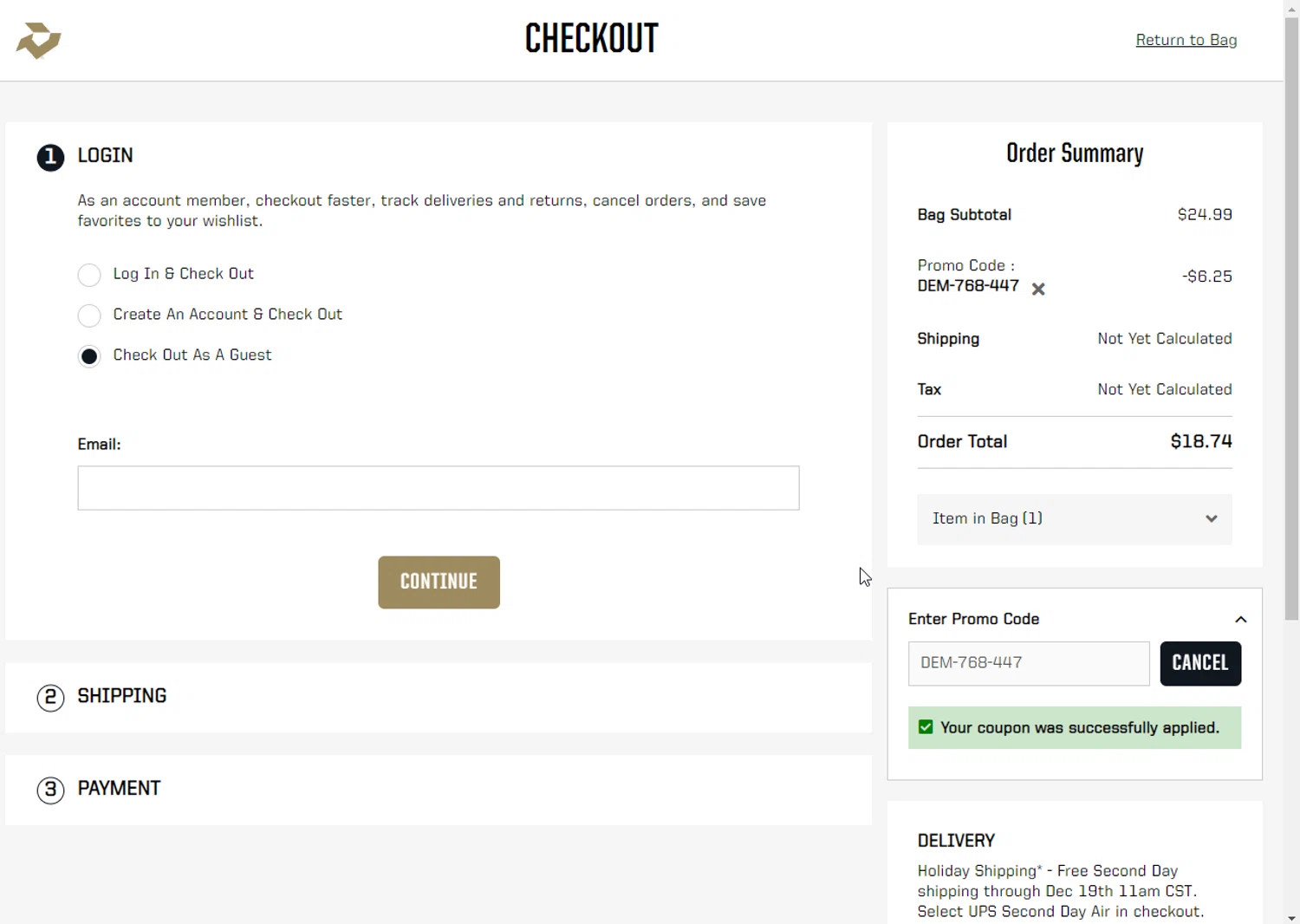DeMarini checkout page showing DeMarini promo code box | Screenshot taken by SimplyCodes community member on Dec 18, 2024
