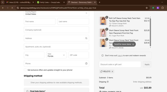 Democracy checkout page showing Democracy coupon code box | Screenshot taken by SimplyCodes community member on Sep 8, 2025