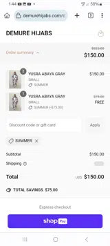 SUMMER coupon verification screenshot