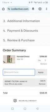 Sidney15 coupon verification screenshot