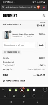 Denimist coupon verification screenshot