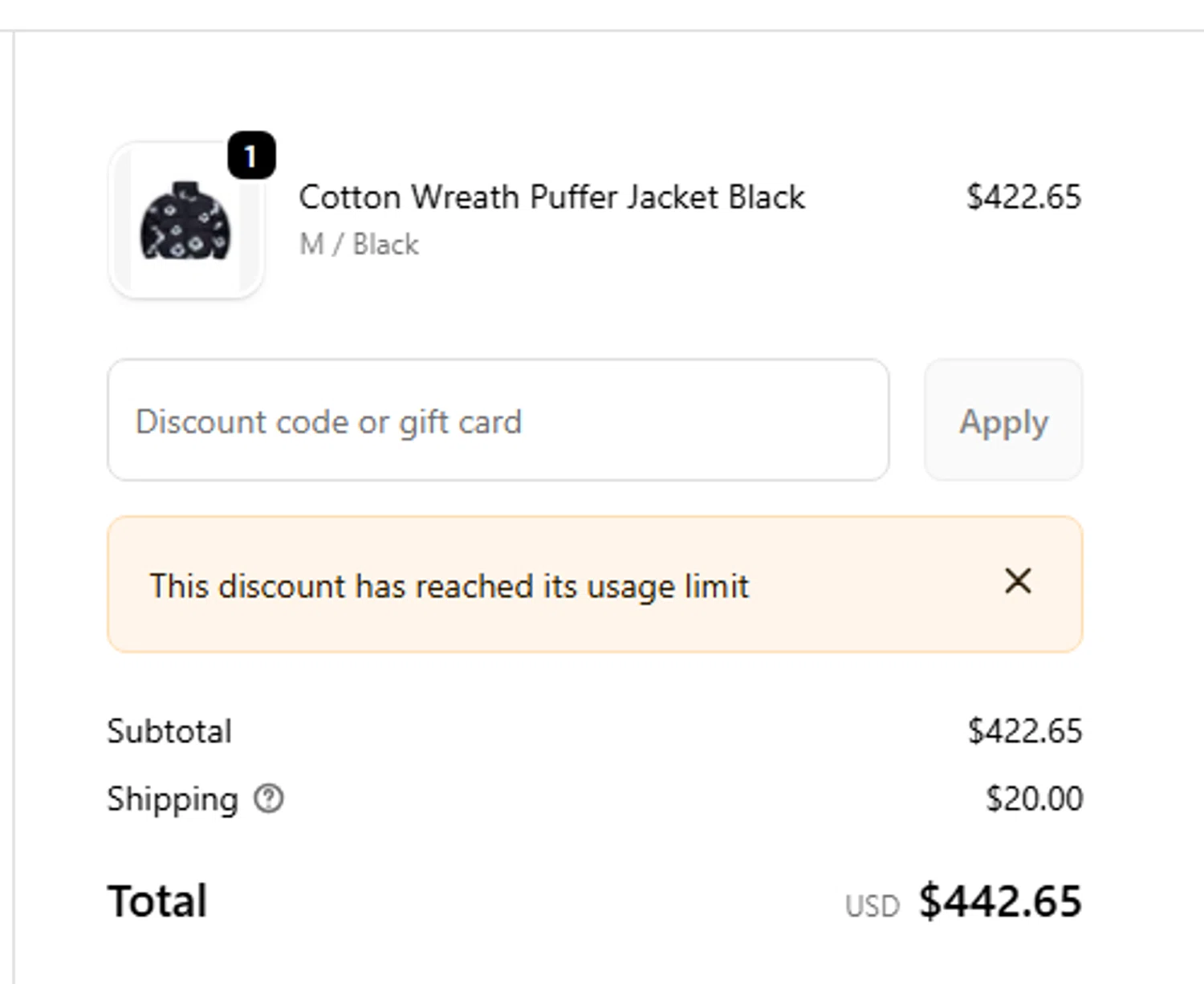Denim Tears discount code screenshot showing code ADBET applied at Denim Tears checkout page. Uploaded by SimplyCodes community member GEYTER on Feb 15, 2026