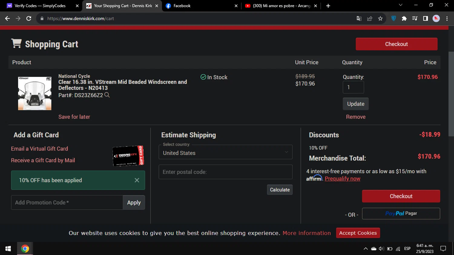 where to use Dennis Kirk promo code box