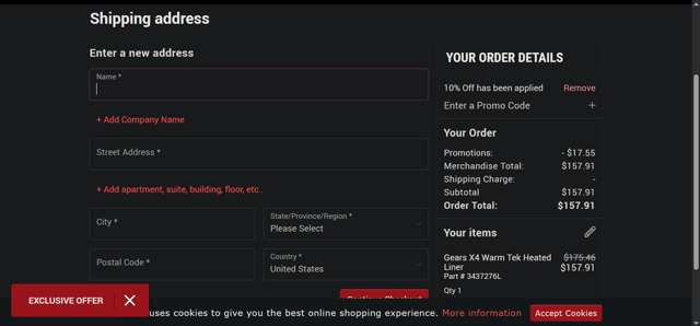 Dennis Kirk checkout page showing Dennis Kirk promo code box | Screenshot taken by SimplyCodes community member on Apr 9, 2025