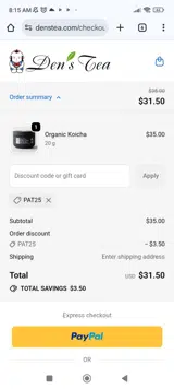 Den's Tea coupon verification screenshot