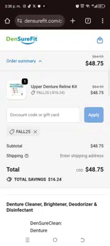 DenSureFit coupon verification screenshot