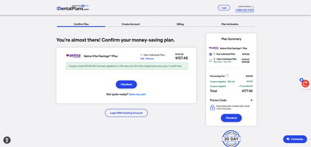 DentalPlans.com checkout page showing DentalPlans.com promo code box | Screenshot taken by SimplyCodes community member on Sep 14, 2025