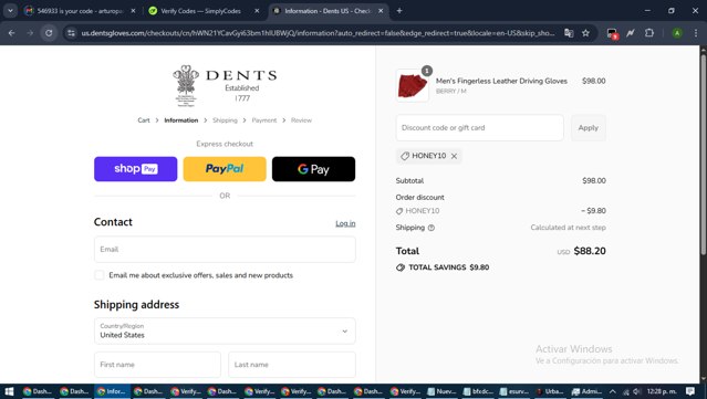 Dents checkout page showing Dents promo code box | Screenshot taken by SimplyCodes community member on Aug 20, 2025