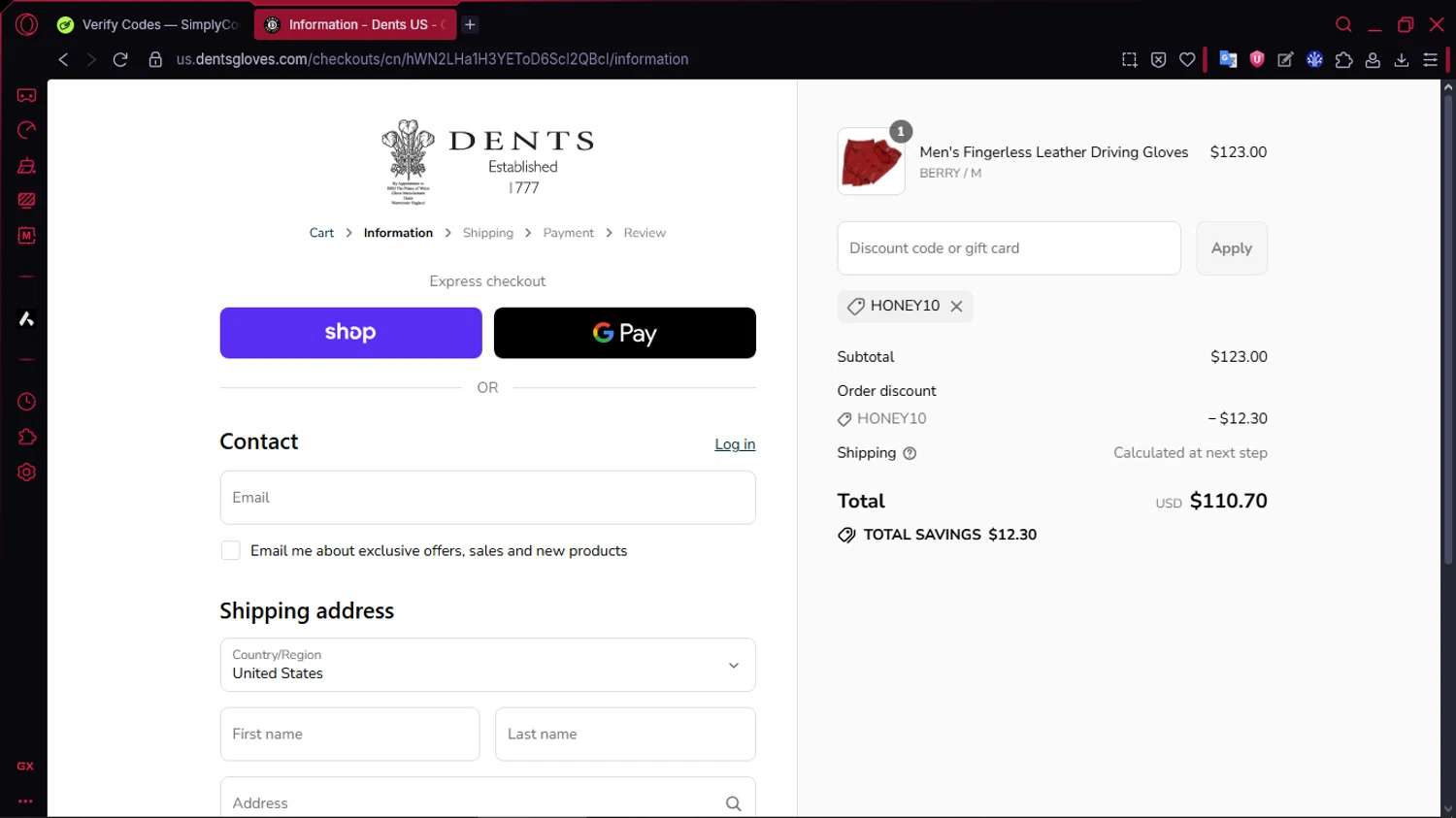 Dents promo code screenshot showing code HONEY10 applied at Dents checkout page. Uploaded by SimplyCodes community member TOLUENO on Aug 29, 2025
