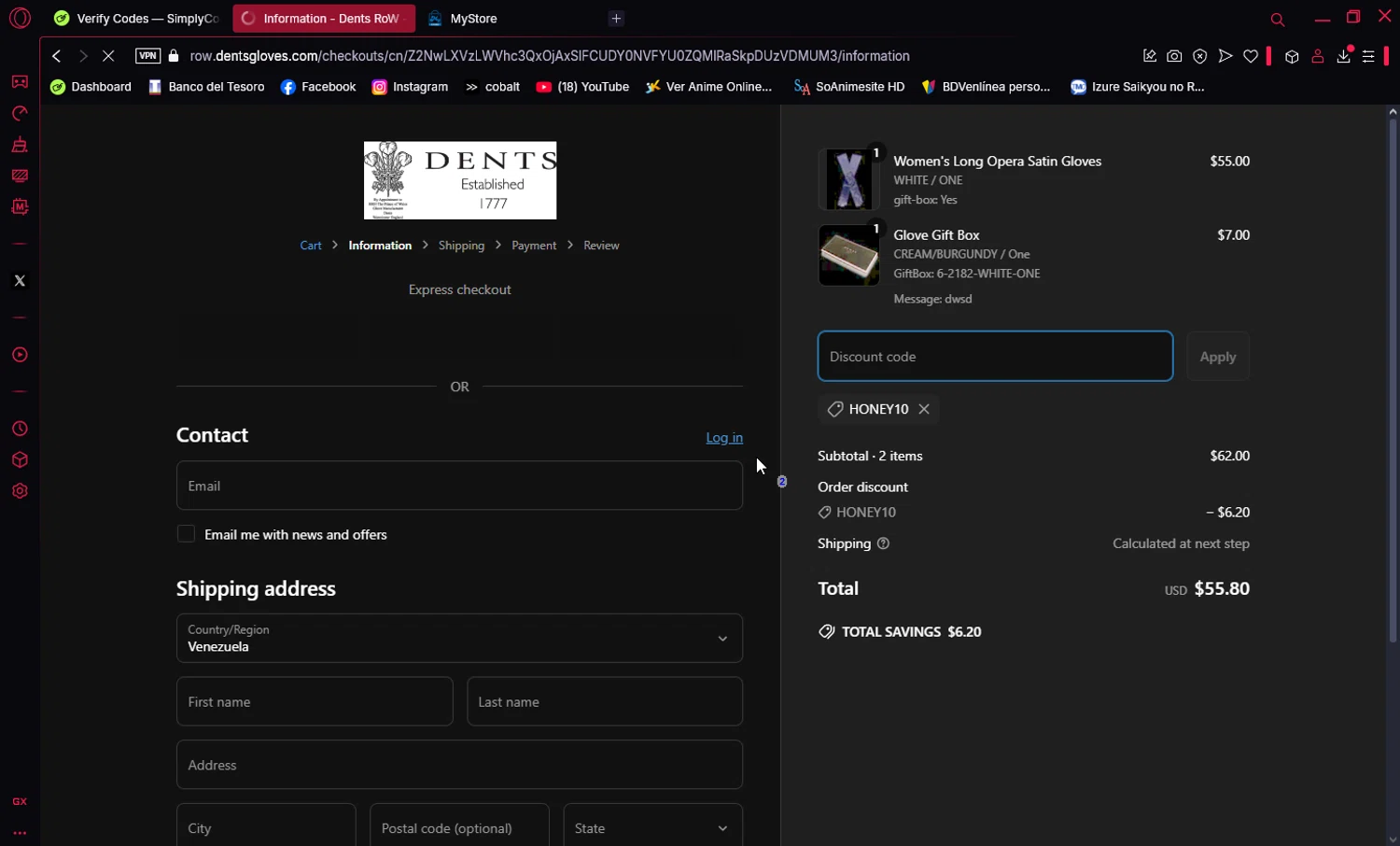 DENTS US promo code screenshot showing code HONEY10 applied at DENTS US checkout page. Uploaded by SimplyCodes community member Ema007 on Mar 27, 2025