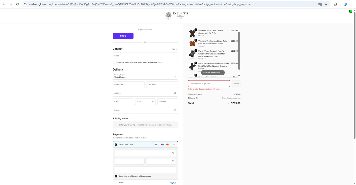 DENTS US promo code screenshot showing code WINTER26 applied at DENTS US checkout page. Uploaded by SimplyCodes community member zzzzzzza on Feb 13, 2026