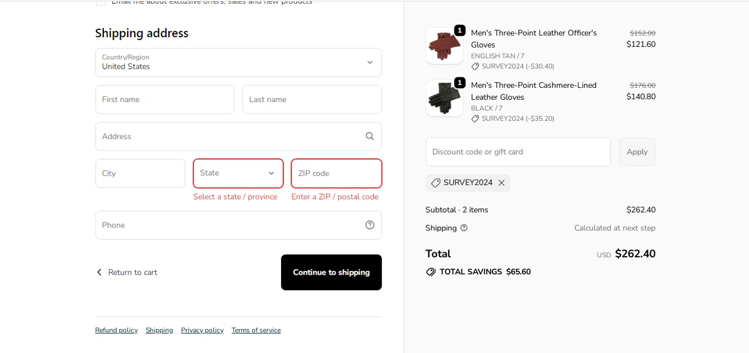 DENTS US promo code screenshot showing code SURVEY2024 applied at DENTS US checkout page. Uploaded by SimplyCodes community member yilmamalave on Sep 24, 2025