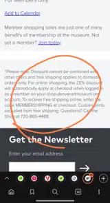 Denver Art Museum coupon verification screenshot