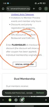Denver Art Museum coupon verification screenshot