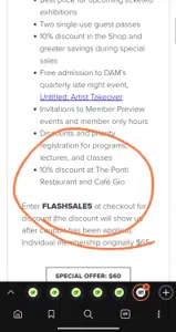 Denver Art Museum coupon verification screenshot