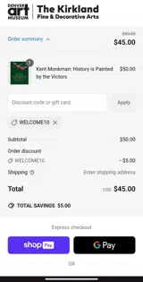 Denver Art Museum coupon verification screenshot