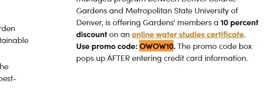Denver Botanic Gardens checkout page showing Denver Botanic Gardens promo code box | Screenshot taken by SimplyCodes community member on May 8, 2023