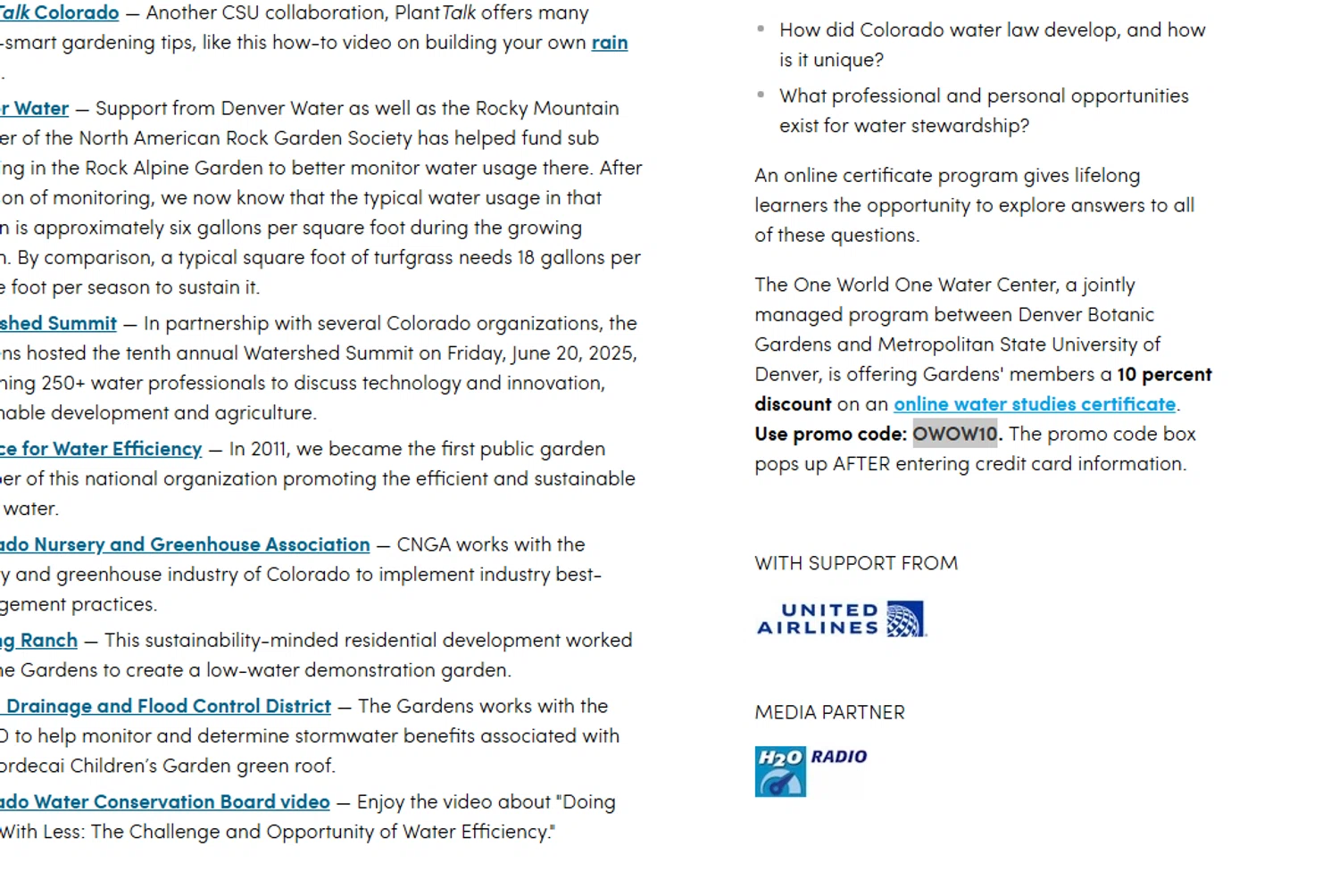Denver Botanic Gardens promo code screenshot showing code OWOW10 applied at Denver Botanic Gardens checkout page. Uploaded by SimplyCodes community member Dejadepicharme on Nov 30, 2025