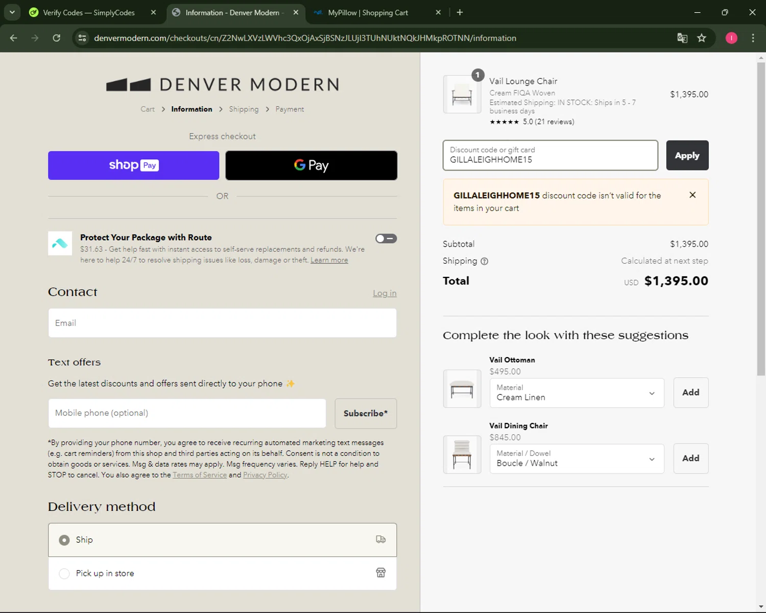where to use Denver Modern promo code box