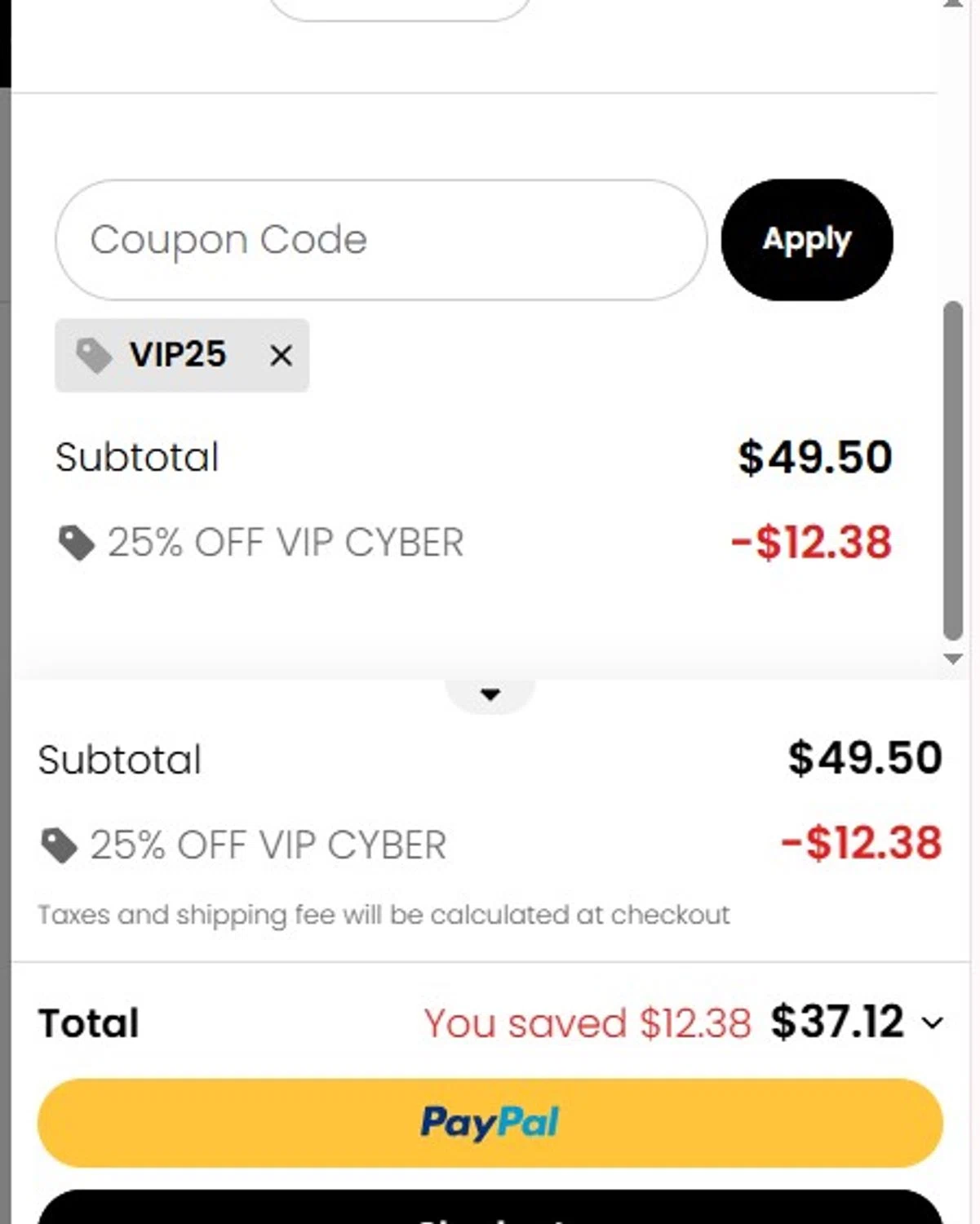 Deolax coupon code screenshot showing code VIP25 applied at Deolax checkout page. Uploaded by SimplyCodes community member ericramirez on Jul 24, 2025