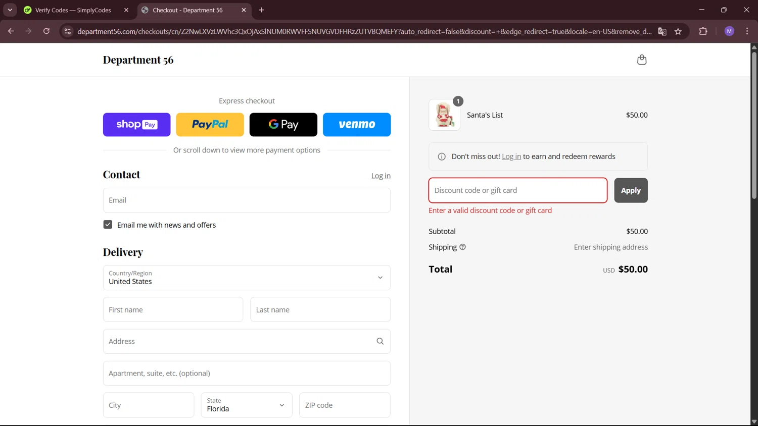 Department 56 discount code screenshot showing code WELCOME5 applied at Department 56 checkout page. Uploaded by SimplyCodes community member MightyShopper3015 on Apr 26, 2025