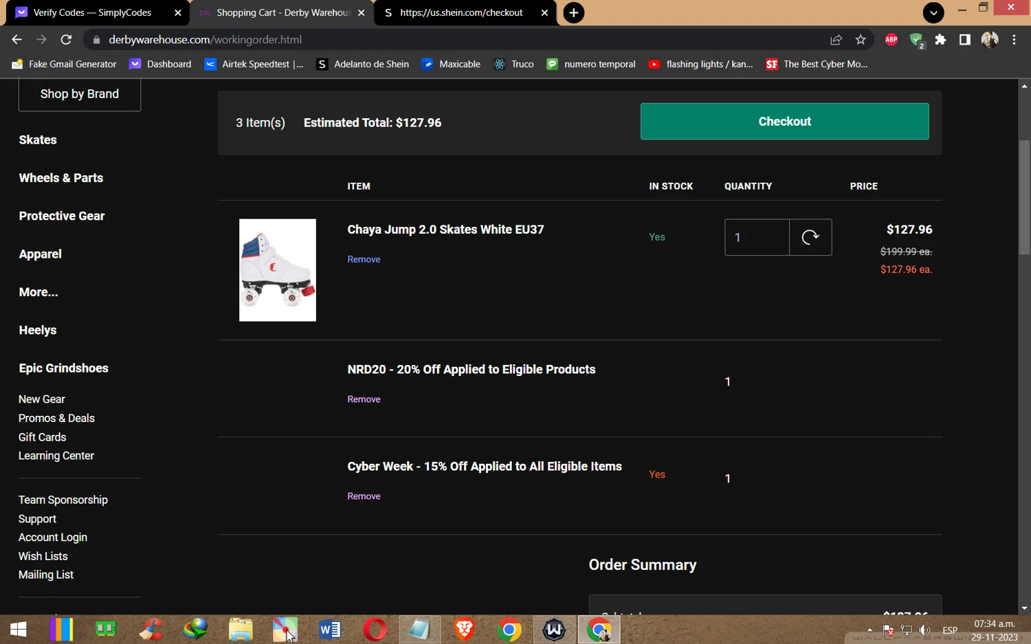 Derby Warehouse checkout page showing Derby Warehouse promo code box | Screenshot taken by SimplyCodes community member on Nov 29, 2023
