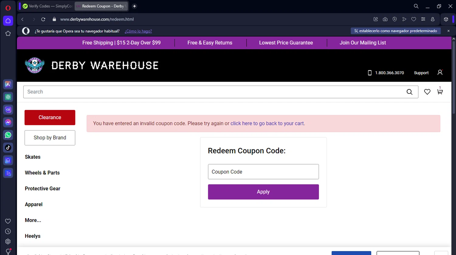 Derby Warehouse promo code screenshot showing code nrd20 applied at Derby Warehouse checkout page. Uploaded by SimplyCodes community member MGCAVILL on Feb 17, 2025