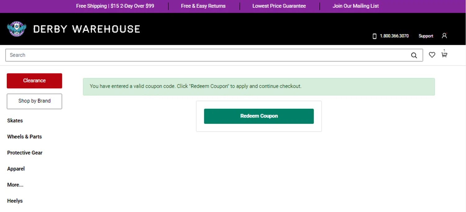 Derby Warehouse checkout page showing Derby Warehouse promo code box | Screenshot taken by SimplyCodes community member on Feb 24, 2024