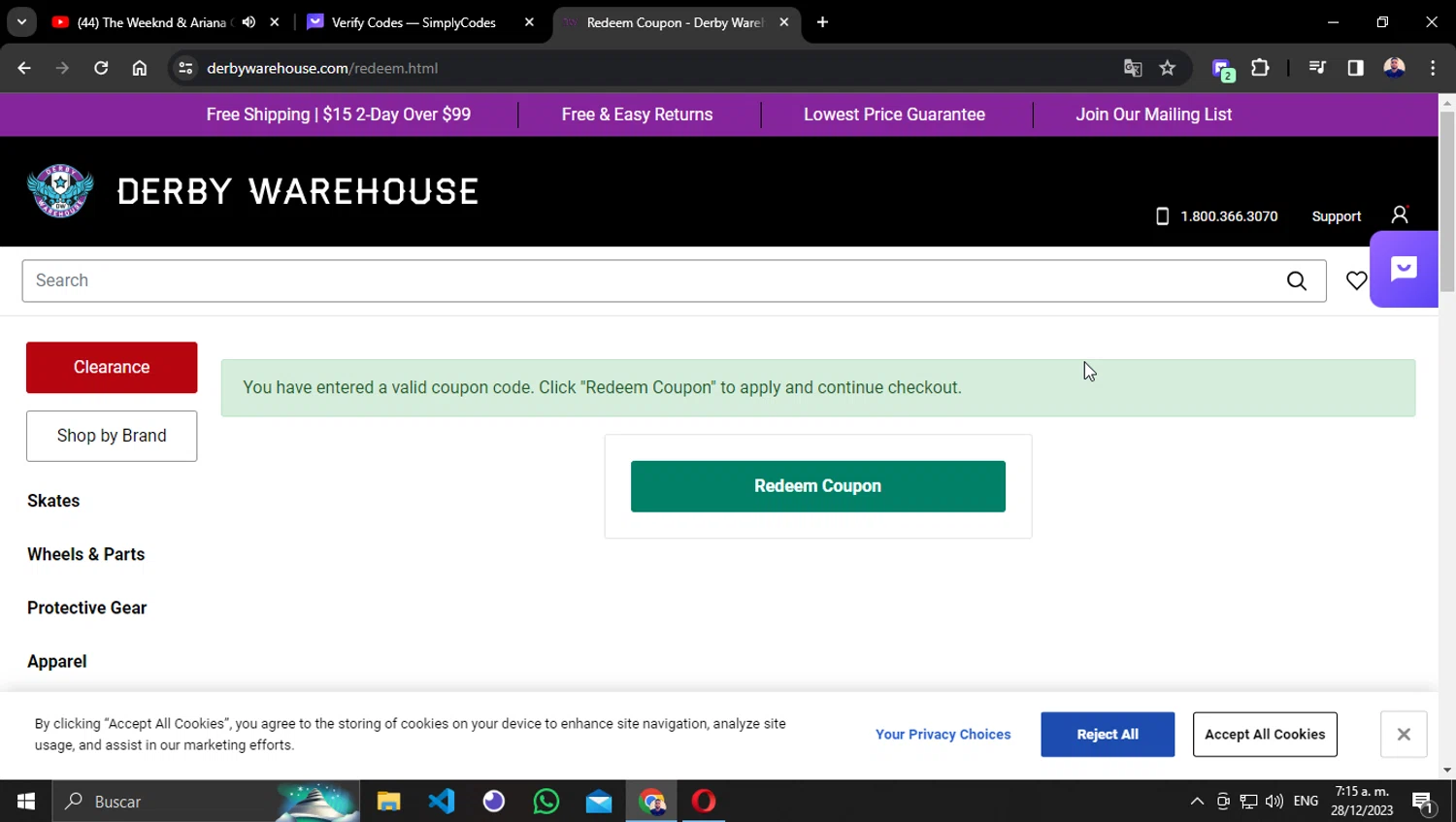 Derby Warehouse checkout page showing Derby Warehouse promo code box | Screenshot taken by SimplyCodes community member on Dec 28, 2023
