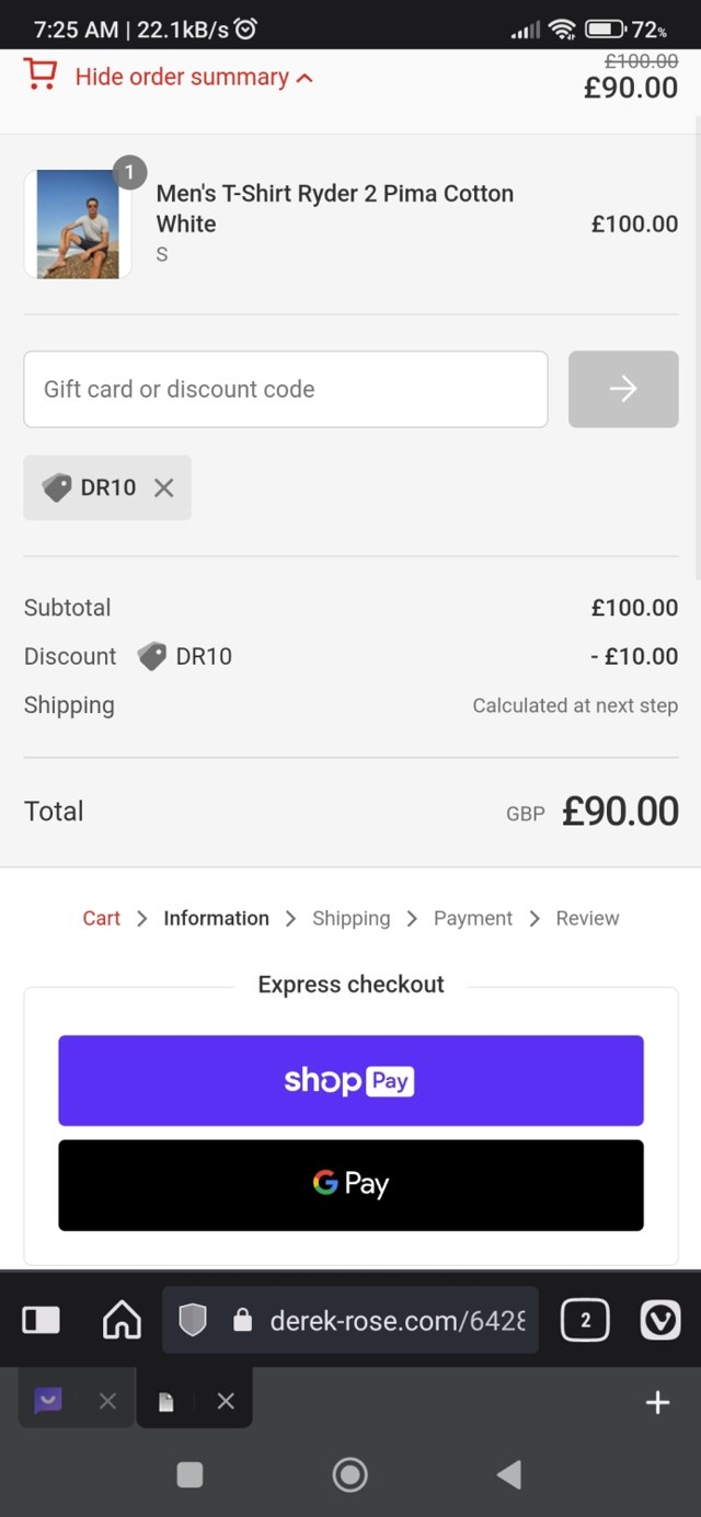 Derek Rose checkout page showing Derek Rose discount code box | Screenshot taken by SimplyCodes community member on May 15, 2023
