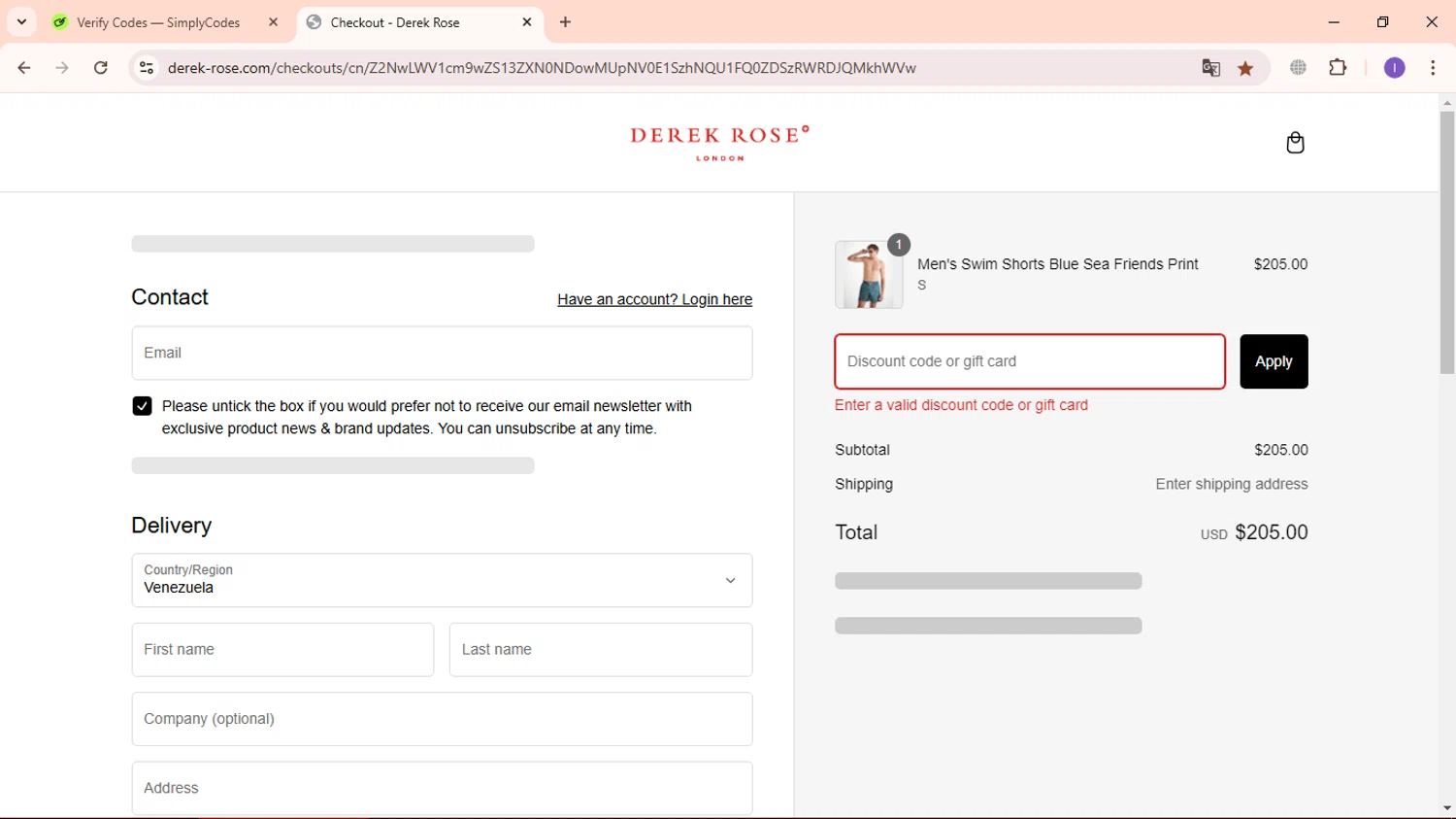 Derek Rose discount code screenshot showing code SALEPREVIEW30 applied at Derek Rose checkout page. Uploaded by SimplyCodes community member ExtraordinaryBoss3426 on Feb 24, 2025