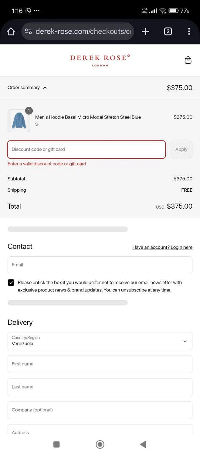 Derek Rose discount code screenshot showing code ROD10 applied at Derek Rose checkout page. Uploaded by SimplyCodes community member Bjhfuhdf on Jul 25, 2025