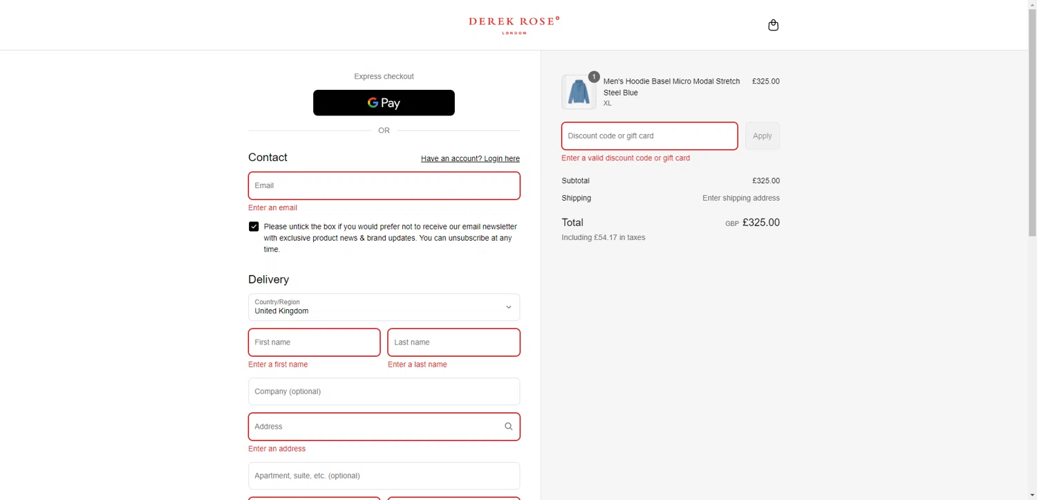 Derek Rose discount code screenshot showing code ROD10 applied at Derek Rose checkout page. Uploaded by SimplyCodes community member SilverPioneer1110 on Jul 25, 2025