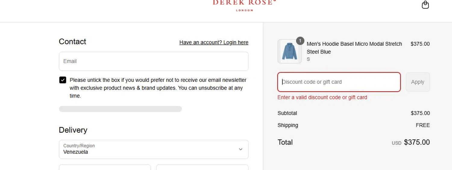 Derek Rose discount code screenshot showing code ROD10 applied at Derek Rose checkout page. Uploaded by SimplyCodes community member ThornPrincess on Jul 25, 2025